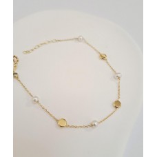 Βραχιόλι Σε Κίτρινο Χρυσό 14Κ Με Μαργαριτάρια και Κύκλους (BR104)